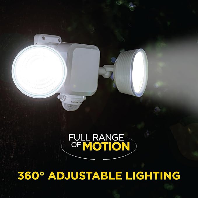 Limitless Innovations Lumenology Dual Security Motion Sensor Spotlights with Adjustable Heads and Sensitivity - Ultra-Bright 1,000 Lumen LED Flood Light - Waterproof/Outdoor (White)