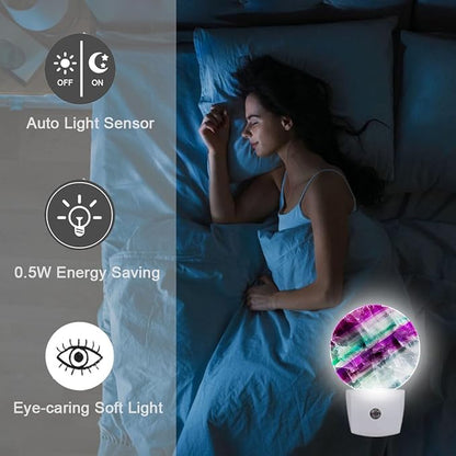 Purple Texture Plug in Night Light Auto Light Round Lamps Energy Saving Gift for Women Men Friends