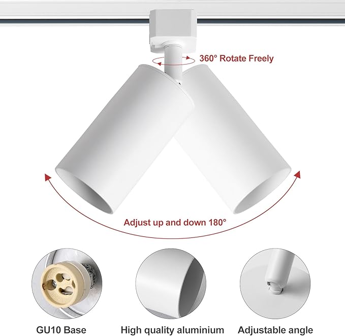 Plug in Track Lighting with Power Cord, 12-Light GU10 Track Lighting Kit with 10FT H Type Track Lighting Rails, Modern Kitchen LED Track Lighting Fixtures Ceiling Spot Light, White (No Bulbs)