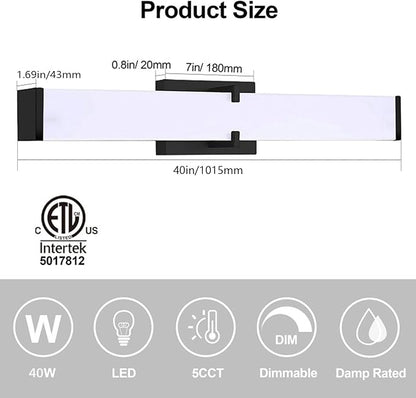 LED Bathroom Vanity Light Cool White 5000K Black Modern Matte Bathroom Lighting Fixtures; 40 Inch IP44 40W Equivalent to Incandescent 350W for Over Mirror Vanity Light - ETL Listed (1 Pack)