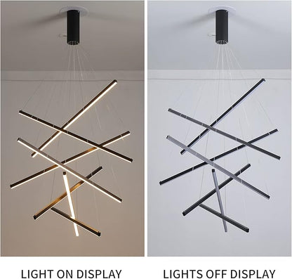 JAYMP Modern LED Chandeliers Dimmable Pendant Light Fixture for High Ceiling Living Room Dining Room Staircase Restaurant Sputnik Floating Sculptural Art Hanging Lamp (Black, 7-Lights Small)