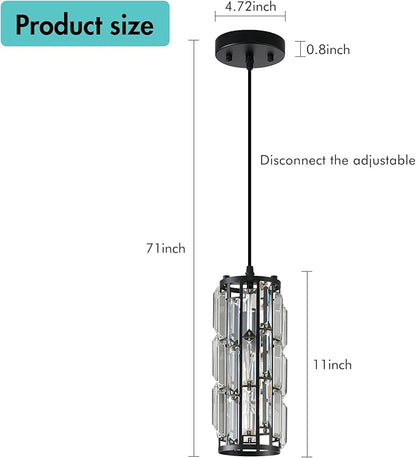 Black Pendant lamp Modern Pendant lamp, Mini Crystal Pendant Light, Adjustable Pendant Light for Kitchen, Dining Room, Bedroom(Black Pack of 2)