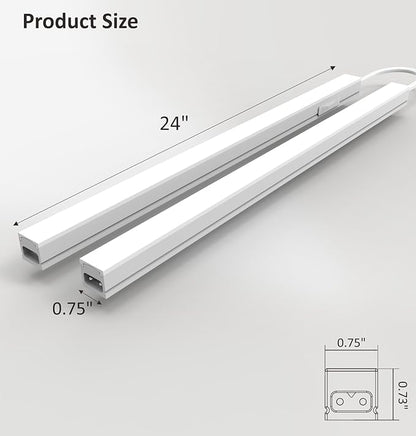 Leetdud Under Cabinet Lighting Plug in, 24 Inch 2 Pcs, Linkable AC120V 3CCT 3000K/4000K/5000K Ultra Slim, LED Under Cabinet Lights for Counter Light, Kitchen, Shelf, Sink, Workshop, Desk, White