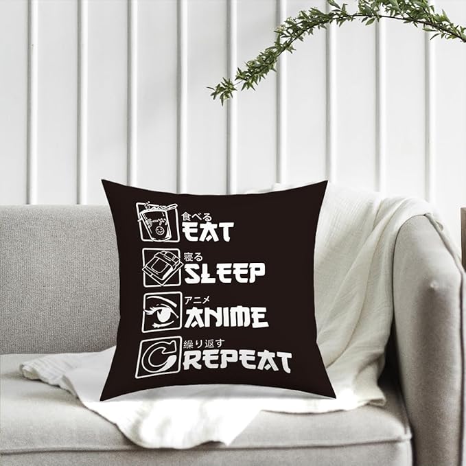 Anime Decor, Just a Girl Who Loves Anime Anime Room Decorative Throw Pillow Covers, Girls Anime Gifts Anime Lovers for Home Living Room Women Girl Bedroom Decoration Gifts Black