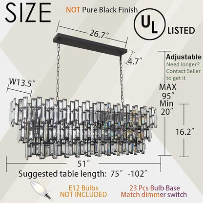 Crystal Chandelier Modern Farmhouse Chandeliers for Dining Room Lighting Fixtures Black and Bronze Rectangular Chandelier Ceiling Hanging 50’’
