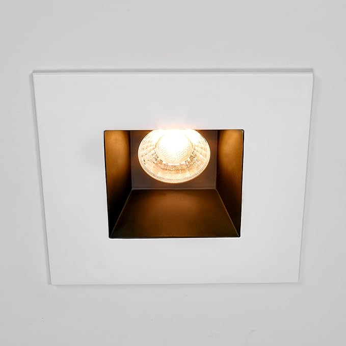 Maxxima 6” Ultra-Thin Recessed Anti-Glare LED Downlight Canless IC Rated 1200 Lumens 5 CCT Select 2700K/3000K/3500K/4000K/5000K Dimmable Square White Trim Black Baffle 90 CRI 5CCT Slim J-Box Included