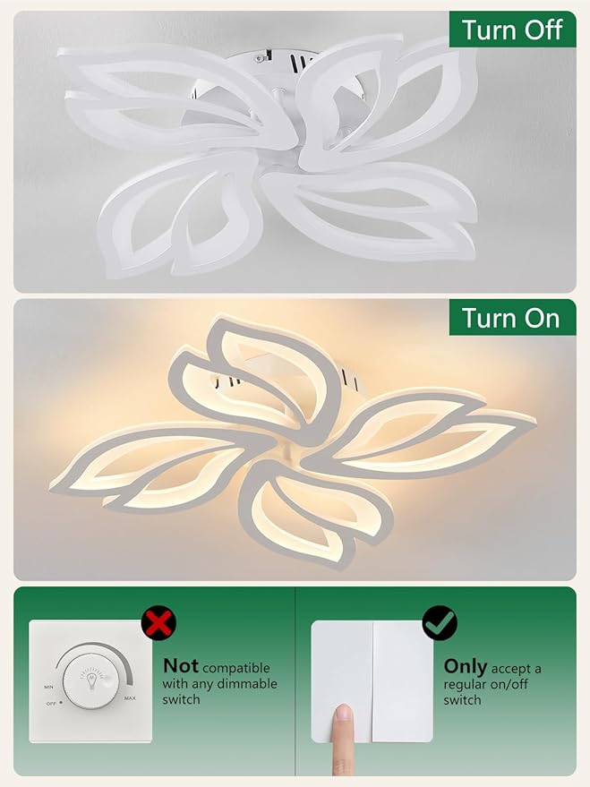 22" Modern White Flower Dimmable LED Light Fixtures, Geometric Low Profile Flush Mount Ceiling Light for Bedroom, Kitchen, Living Room