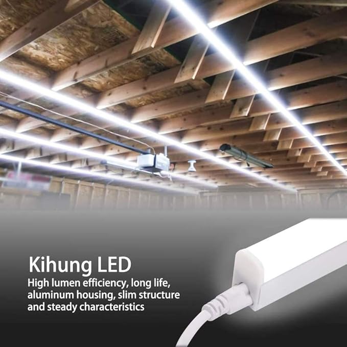 8 Pack LED Shop Light Fixture 2FT 6500K 10W 1100LM, T5 Super Bright White LED Tube Strip for Garage, Workshop, Ceiling, Under Cabinet Light, Frosted Cover, Linkable, with ON/Off Switch
