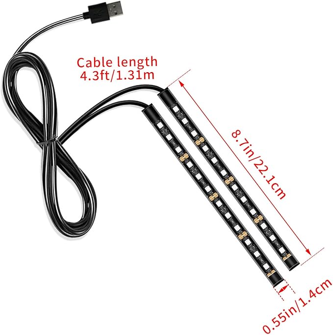 Car LED Strip Light, 24 LED RGB Auto Under Dash Interior Atmosphere Lights, 12V Ambient Night Light, Auto Interior Decorative Lamp, Universal Car Accessories (Pink Purple, USB Port)