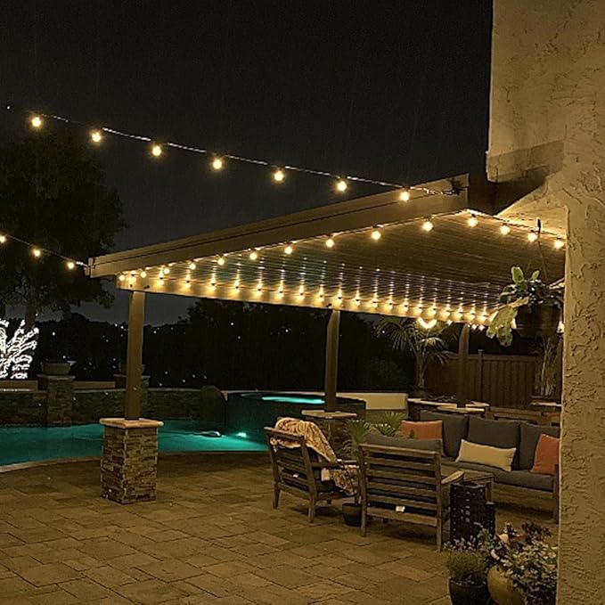 Novelty Lights 50 Feet G50 LED Patio String Light Set with 50 Bulbs, Warm White, Weather Resistant and Shatterproof Replaceable Plastic Globe Bulbs, Brown Wire