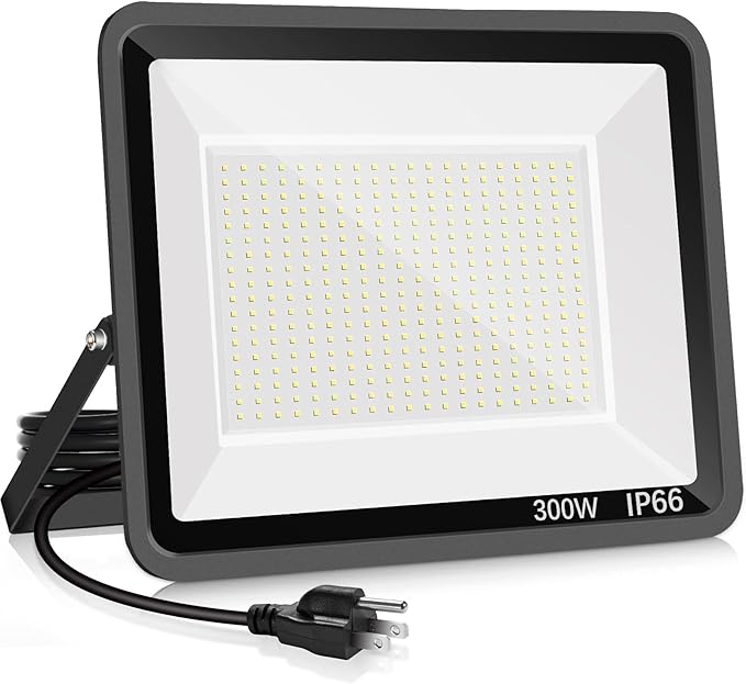 YANYCN 300W LED Flood Light Outdoor,2000W Equivalent 5000K Daylight White Super Bright FloodLight with Plug,43500LM IP66 Waterproof Commercial Lighting for Sports Fields,Counts,Arena,Stadium