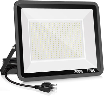 YANYCN 300W LED Flood Light Outdoor,2000W Equivalent 5000K Daylight White Super Bright FloodLight with Plug,43500LM IP66 Waterproof Commercial Lighting for Sports Fields,Counts,Arena,Stadium