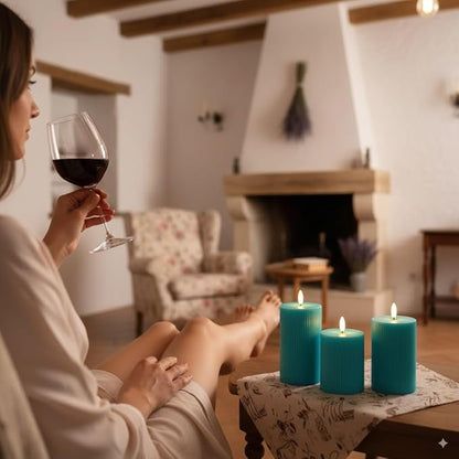 VENTA Turquoise Flameless Pillar Candles, Set of 3 (4" 5" 6") | Realistic Flickering Teal LED Candles with Remote & Timer | Perfect for Coastal, Boho & Modern Home Decor
