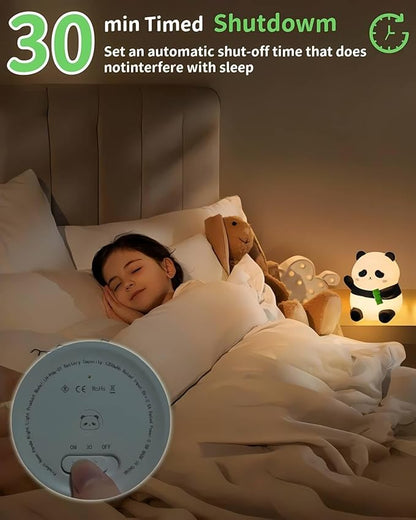 Panda Night Light Squishy, 50Hrs Battery Kids Nightlight, Tap Control 2 Brightness, 30Min Auto-Off, Rechargeable Bedside Lamp for Nursery Toddlers, [Mothers Day Gifts]