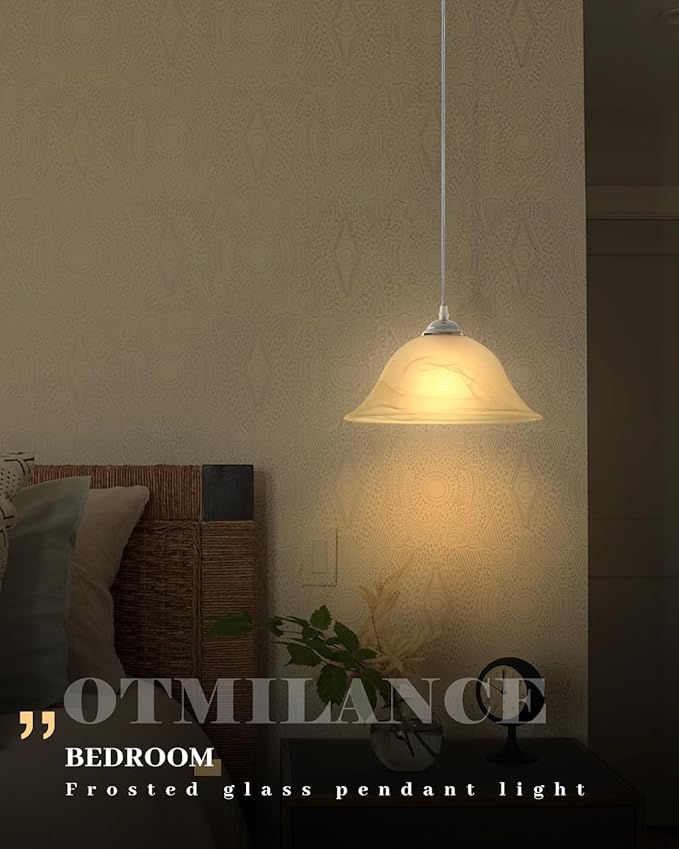 Chrome Pendant Lights Kitchen Island, 11.8 Inch Vintage Alabaster Glass Pendant Lights, White Farmhouse Pendant Light 2 Pack, Glass Pendant Light for Dinning Room, Living Room，Bedroom