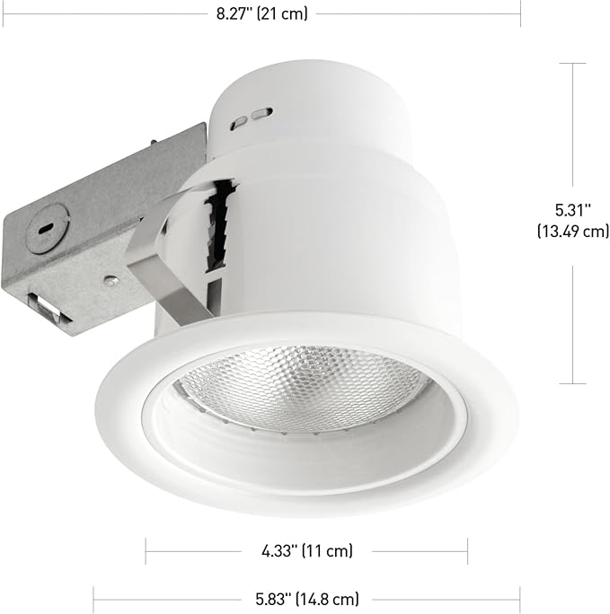 Globe Electric 90671 5" Rust Proof Indoor/Outdoor Ridged Baffle Round Trim Recessed Lighting Kit, White, Easy Install Push-N-Click Clips, 4.5" Hole Size, Dimmable, Porch Light, Bulb Not Included