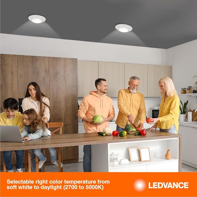 LEDVANCE 16W LED Light Disk, 5 CCT 2700/3000/3500/4000/5000K, Dimmable, 1200 LMS, 90 CRI, Wet Rated, Frosted Finish - 1 Pack (62447)