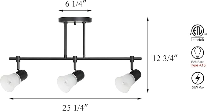 XiNBEi Lighting Tracking Lighting, 3 Light Black Kitchen Track Light Modern Hanging Kitchen Island Ceiling Light with Glass XB-TR1235-3-MB