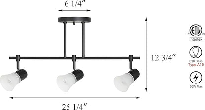 XiNBEi Lighting Tracking Lighting, 3 Light Black Kitchen Track Light Modern Hanging Kitchen Island Ceiling Light with Glass XB-TR1235-3-MB
