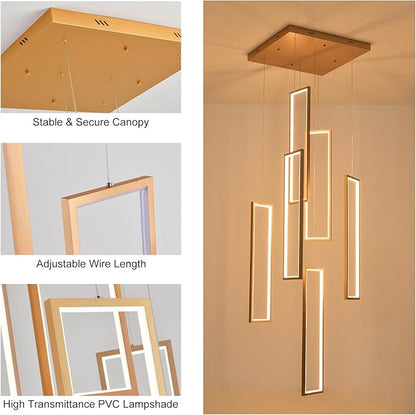 GEADI Modern Led Chandelier with Remote, Foyer Chandeleirs for High Ceilings, Dimmable Large Chandelier Staircase Pendant Light Fixture for Entryway Living Room(6 Lights,3000-6500K)