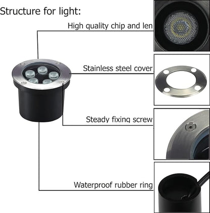 Outdoor Well Lights In Ground,Line Voltage 110V 120V,Diameter 4.72 inches,Outdoor Landscaping Lighting 5W,White 6500K,Waterproof Recessed Pathway Lights for Patio,Step,Driveway,Pack of 4