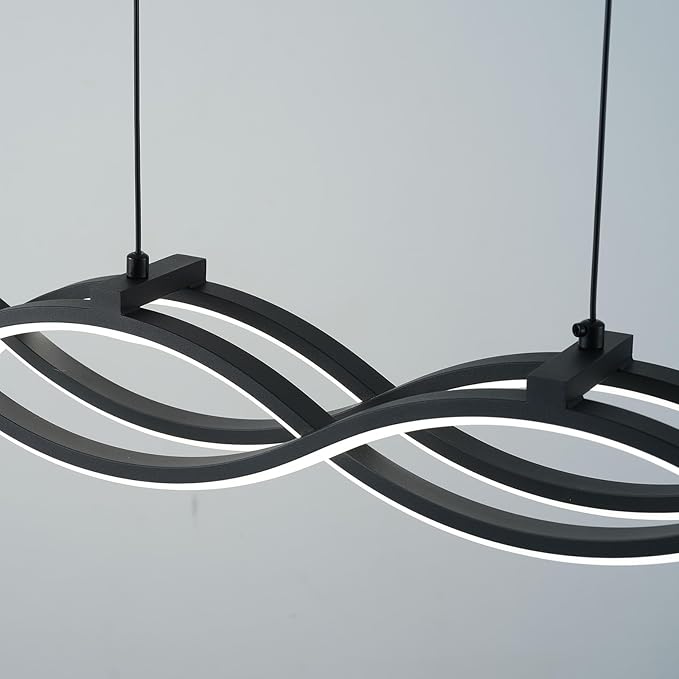 ORANOOR Modern LED Pendant Lights, Dimmable 39in Linear Wave LED Chandelier Lighting, Black Dining Room Hanging Light Fixtures Kitchen Island Linear Pendant Light for Dining Table (4200lm,Upgraded)