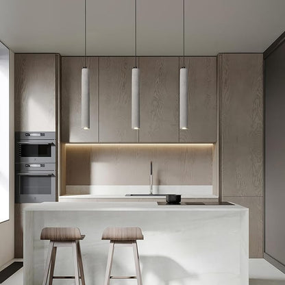 Concrete Linear Pendant Light,Modern Industrial Hanging Cement Pendant Lighting Fixture for Kitchen Island Dinning Room Bedroom Bedside Table Small Pendant Lights(1-Pack)