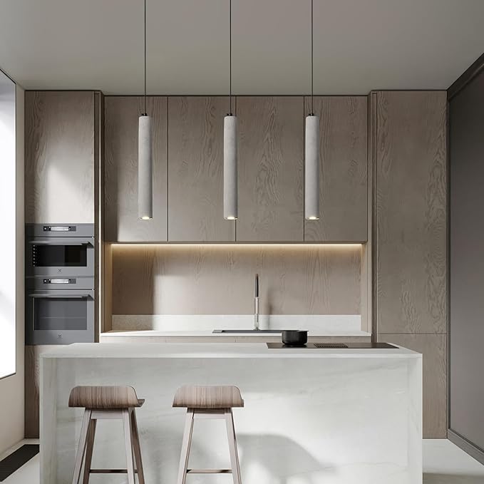 Concrete Linear Pendant Light,Modern Industrial Hanging Cement Pendant Lighting Fixture for Kitchen Island Dinning Room Bedroom Bedside Table Small Pendant Lights(2-Pack)