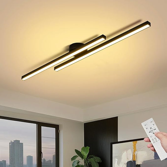 Black Modern LED Ceiling Light Fixtures with Remote 3000K/4500K/6000K Close to Ceiling Lights Creative Design Ceiling Lamp for Bedroom Kitchen Living Room Dining Room (32W, 2 Lights)