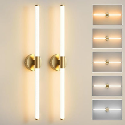 Glod Wall Sconces Set of 2 Hardwired, Dimmable 5CCT LED Bathroom Light Fixtures Over Mirror, 360° Full Lighting 31" Long Vanity Light Bar Modern Wall Sconce for Bathroom Bedroom Living Room