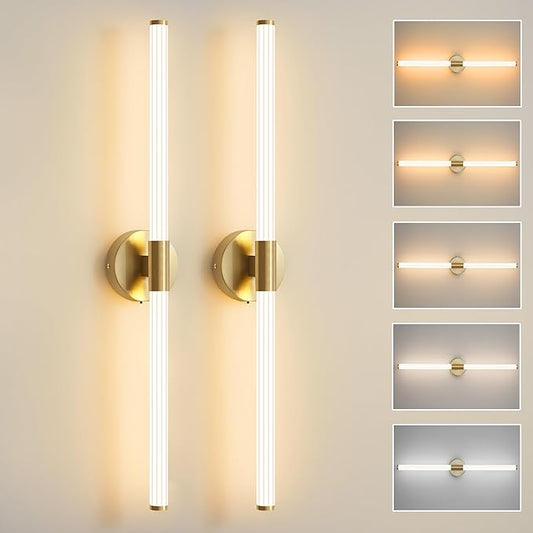 Glod Wall Sconces Set of 2 Hardwired, Dimmable 5CCT LED Bathroom Light Fixtures Over Mirror, 360° Full Lighting 31" Long Vanity Light Bar Modern Wall Sconce for Bathroom Bedroom Living Room