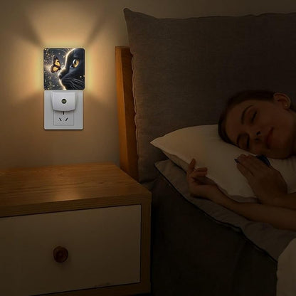 Cat Butterfly Night Light, Plug into Wall Decor Nightlights for Bedroom, Bathroom, Hallway, Kitchen, with Dusk to Dawn Light Auto Sensors LED Night Lights for Boys Girls Women Men Room Gifts