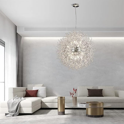Modern Crystal Chandelier, 24-Light Firework Pendant Crystal Chandelier Chrome, 39.3" Large Dandelion Ceiling Light Fixture for Living Room Foyer Hallway