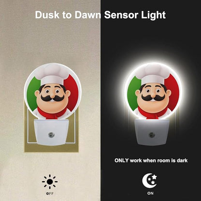 EKOBLA Italian Chef Plug-in Night Light, Cute Cartoon Chef LED Nightlight with Auto Sensor for Holiday Gifts