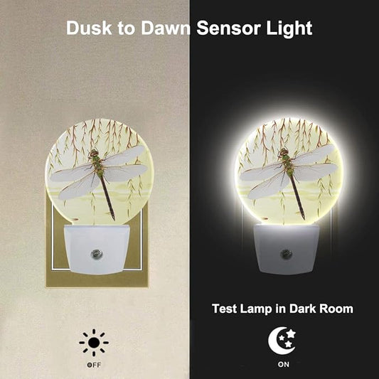 Retro Dragonfly Night Lights Plug into Wall Weeping Willows by The River Dragonfly Decorative Night Light Dusk to Dawn LED Lighting for Bedroom Bathroom Living Room