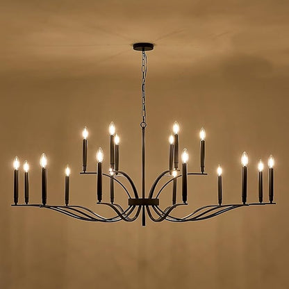 Black Living Room Chandelier 18 Light Hight Ceiling Foyer Candle Chandelier Large Dining Room Light Fixture Over Table 59in Metal Modern Chandeliers Hanging Light for Entry Master Bedroom