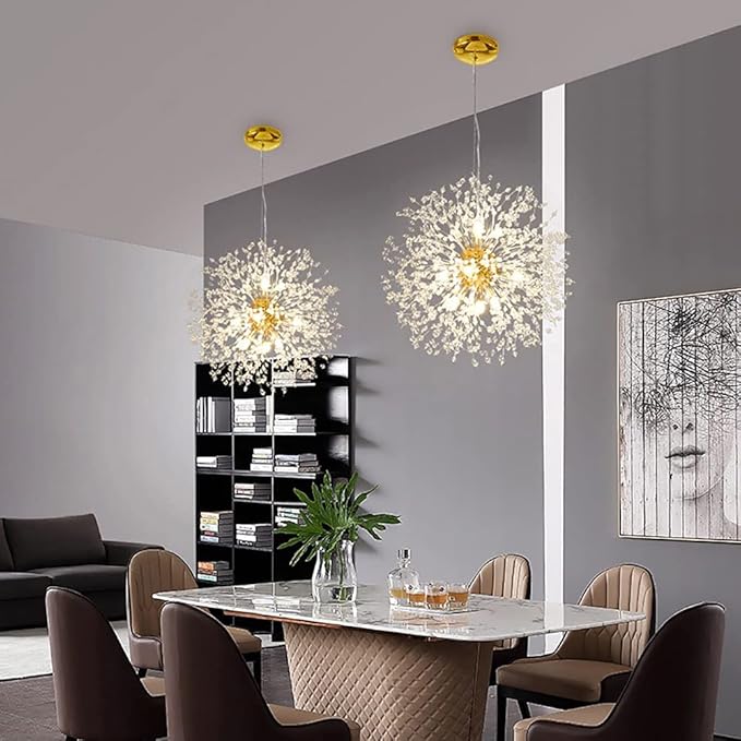 Gold Crystal Chandeliers 12-Light Modern Dandelion Light Fixture,Firework Chandelier,Personalized Ceiling Hanging Lighting for Bedroom,Dining Room,Living Room Chandelier