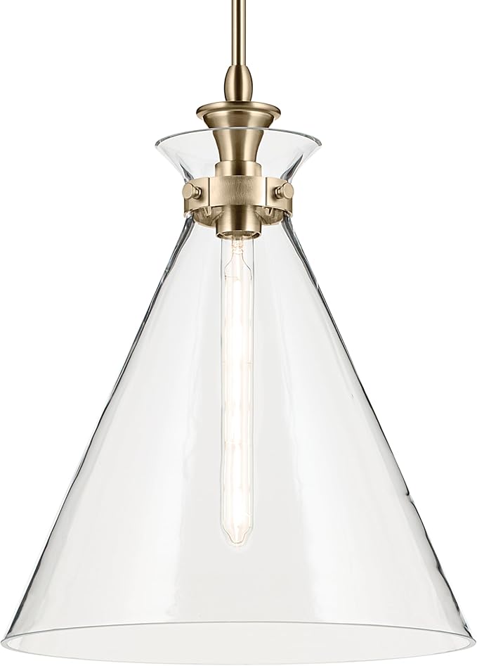Kichler Laria 1-Light Pendant Light Fixture with Clear Glass in Champagne Bronze, Hanging Kitchen Island Light for Traditional Spaces (19.75" x 16"), 52775CPZCLR