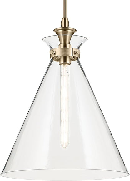 Kichler Laria 1-Light Pendant Light Fixture with Clear Glass in Champagne Bronze, Hanging Kitchen Island Light for Traditional Spaces (19.75" x 16"), 52775CPZCLR
