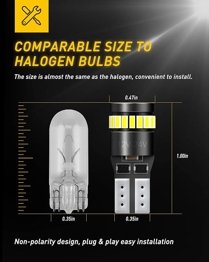 AUXITO 194 LED Bulbs for License Plate Light 168 175 2825 W5W T10 24-SMD 3014 Chipsets 6000K White for Car Dome Door Map Dash Courtesy Cargo License Plate Lights, Pack of 2