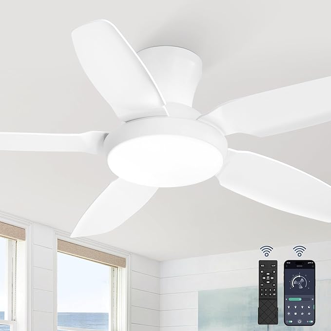 Fanbulous Ceiling Fans with Lights, 42 inch Low Profile Flush Mount Ceiling Fan with Remote/APP Control,Black Modern Ceiling Fan with LED Light for Bedroom Indoor Outdoor-LED Dimmable, 3CCT, 6 Speeds