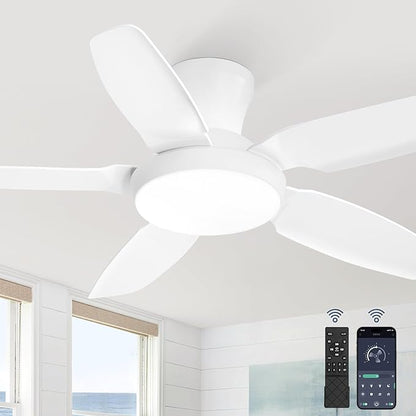 Fanbulous Ceiling Fans with Lights, 42 inch Low Profile Flush Mount Ceiling Fan with Remote/APP Control,Black Modern Ceiling Fan with LED Light for Bedroom Indoor Outdoor-LED Dimmable, 3CCT, 6 Speeds