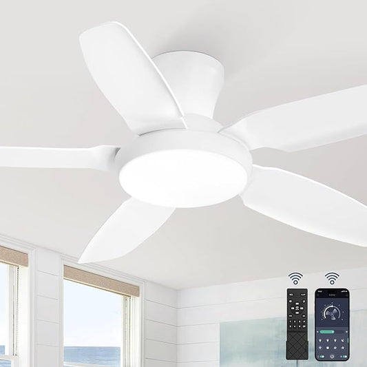 Fanbulous Ceiling Fans with Lights, 42 inch Low Profile Flush Mount Ceiling Fan with Remote/APP Control,Black Modern Ceiling Fan with LED Light for Bedroom Indoor Outdoor-LED Dimmable, 3CCT, 6 Speeds