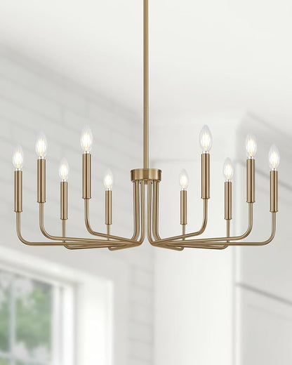 Yunnix 10 Light Champagne Bronze Chandelier, 33" Extra Large Modern Gold Chandelier - Brushed Honey Bronze Hanging Fixture for Dining Room, Kitchen Island, Living Room, Hall, Foyer