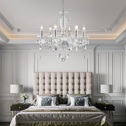 AGV LIGHTING Mid-Century Modern Chandeliers, Crystal Pendant Light Fixture, with 6-Lights, D22 x H20, Adjustable Chains 59", Chrome Finish