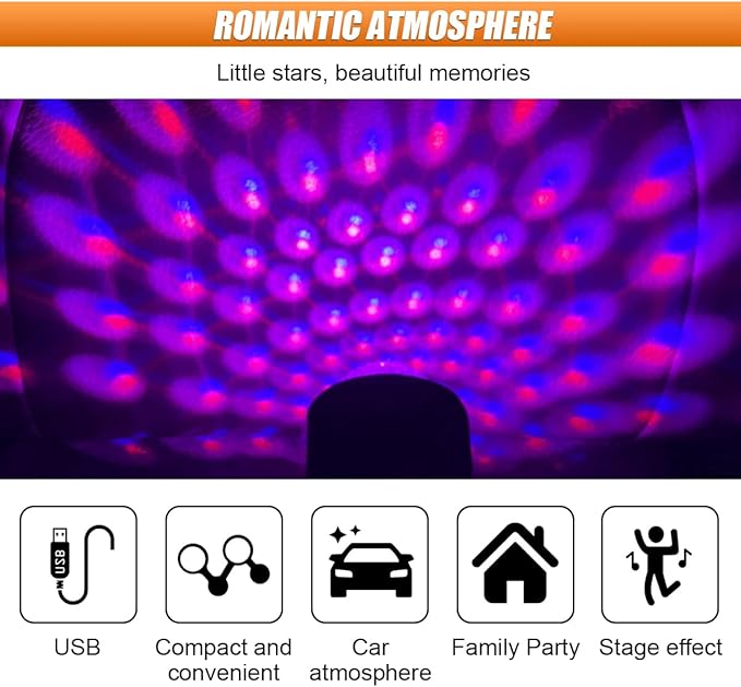 Star Projector Night Light, Portable USB LED Ambient Light - 4 Colors & 9 Modes Atmosphere Star Lights for Car Decor, Ceiling, Bedroom, Party (2PCS)