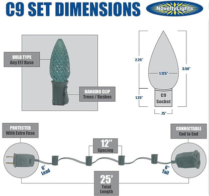 C9 Blue Outdoor Christmas Light Set - 25ft Hanging Roofline String Lights - Green Wire