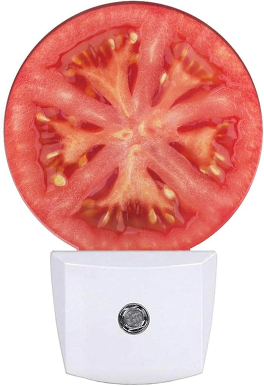 Tomato Night Light Novelty LED Lighting Red Tomato Slice Healthy Vegetable Decorative Night Lights Plug into Wall Auto Sensor Sleep Friendly for Boys Girls Men Women