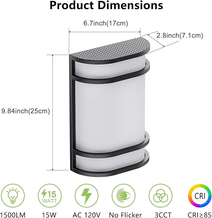 Led Wall Lights Indoor- Modern Wall Sconce Lighting 3000K/4500K/6000K Adjustable Led Wall Lamps for Hallway, Staircase, Corridor, Bedroom, Living Room, Kitchen (1, Black)