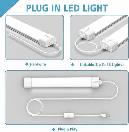 Airand LED Ceiling Light Fixture with Plug 5000k, Triproof LED Tube Light 16W Linkable Closet Lights for Workbench Kitchen Basement Garage Corridor Bathroom Office Overhead Lighting with Plug in Cord